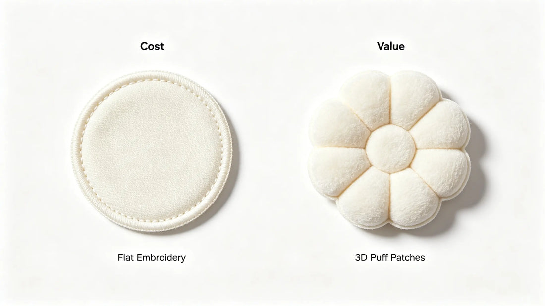Cost and value comparison layout of flat patches and premium 3D puff embroidered patches