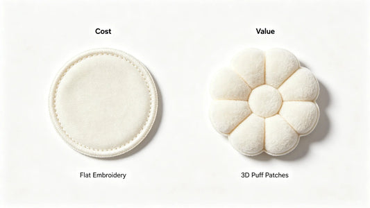 Cost and value comparison layout of flat patches and premium 3D puff embroidered patches
