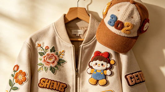 Custom embroidered patches on jacket and hat
