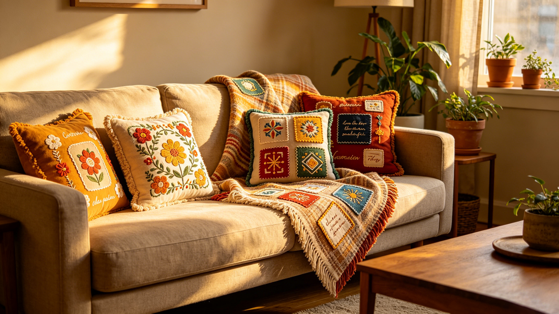 Custom embroidered patches on home decor items