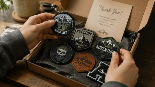 Unboxing custom patches package with various materials and sizes