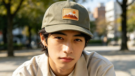 Baseball cap with custom embroidered patch positioned on the front‑center panel
