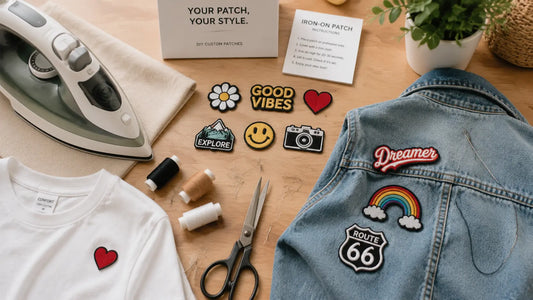 DIY custom patches tools and half-finished garment on home crafting table
