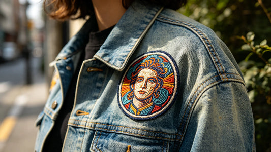 Stereoscopic texture of embroidered patch decorated on denim jacket