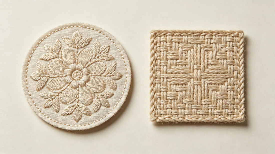 Direct side-by-side comparison of embroidered patch and woven patch