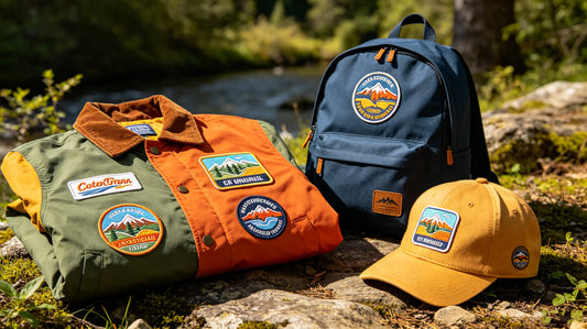 Display of finished custom embroidered patches on different items