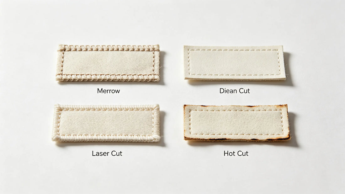 Four mainstream patch edge finish samples laid flat for direct visual contrast