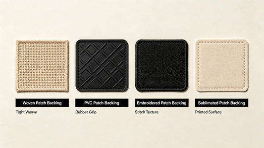 Four mainstream patch backing types including iron-on, sew-on, Velcro and self-adhesive