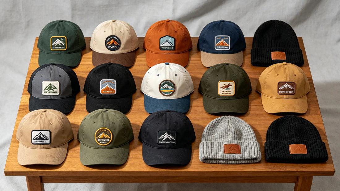 Different crafted patches decorated on multiple styles of hats