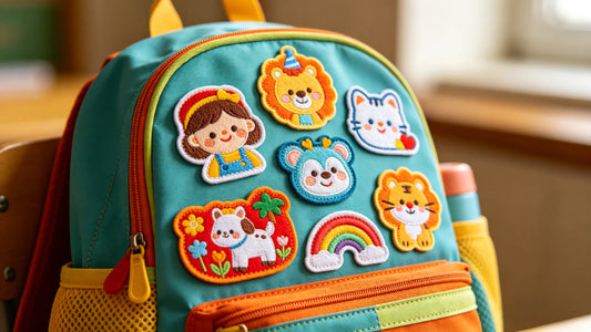 Colorful hook-and-loop patches on kids’ backpack for easy style changes
