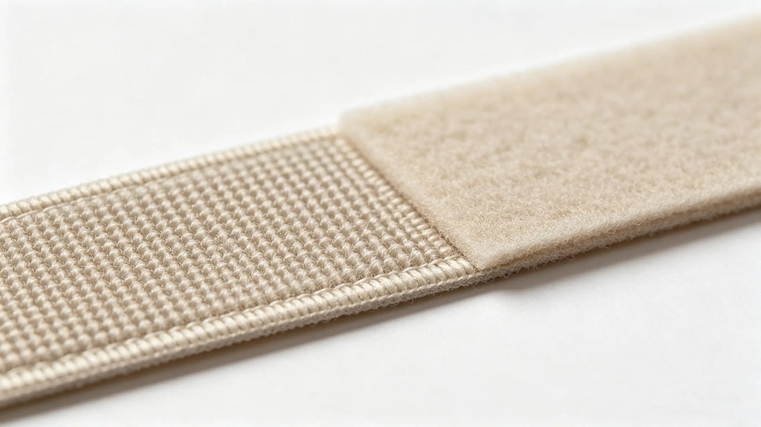 Close-up view of hook side and loop side of standard Velcro for patches