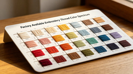 Full industrial embroidery thread color gamut chart showing available standard tones
