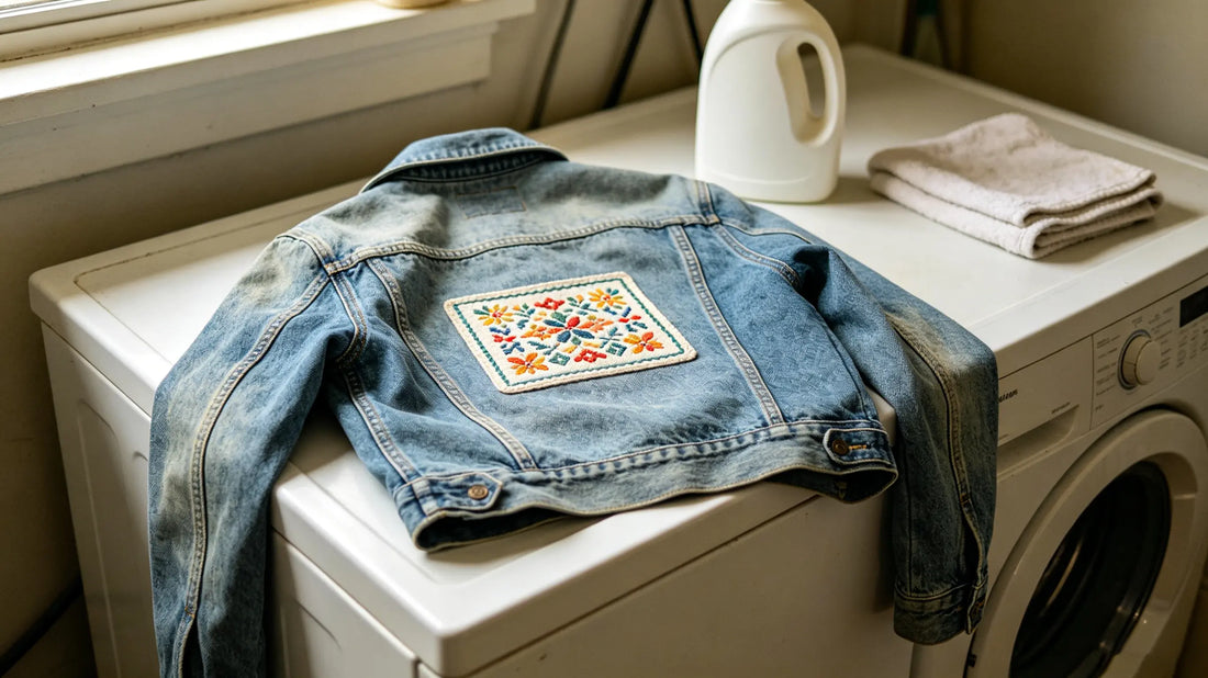 Clothing turned inside out to protect outer custom patch before putting into washing machine