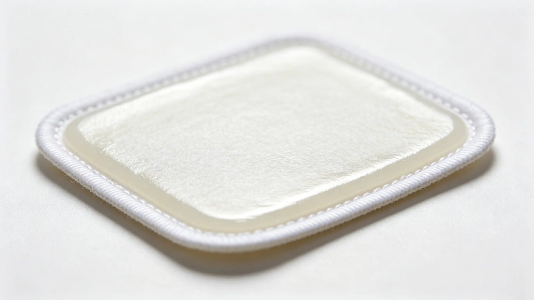 Close-up of hot melt adhesive layer on the back of iron-on custom patch