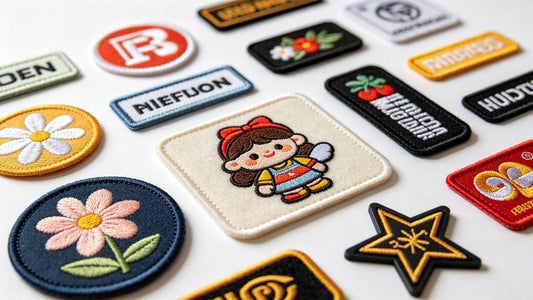 Assorted styles of iron-on patches with heat-activated adhesive backing