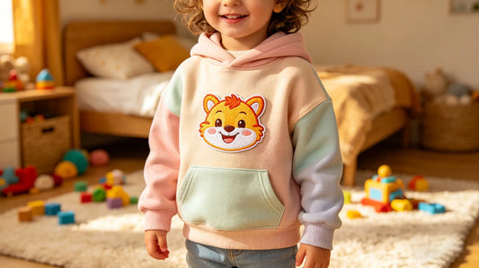 Cute cartoon iron on patch on kids hoodie for clothing repair and decoration