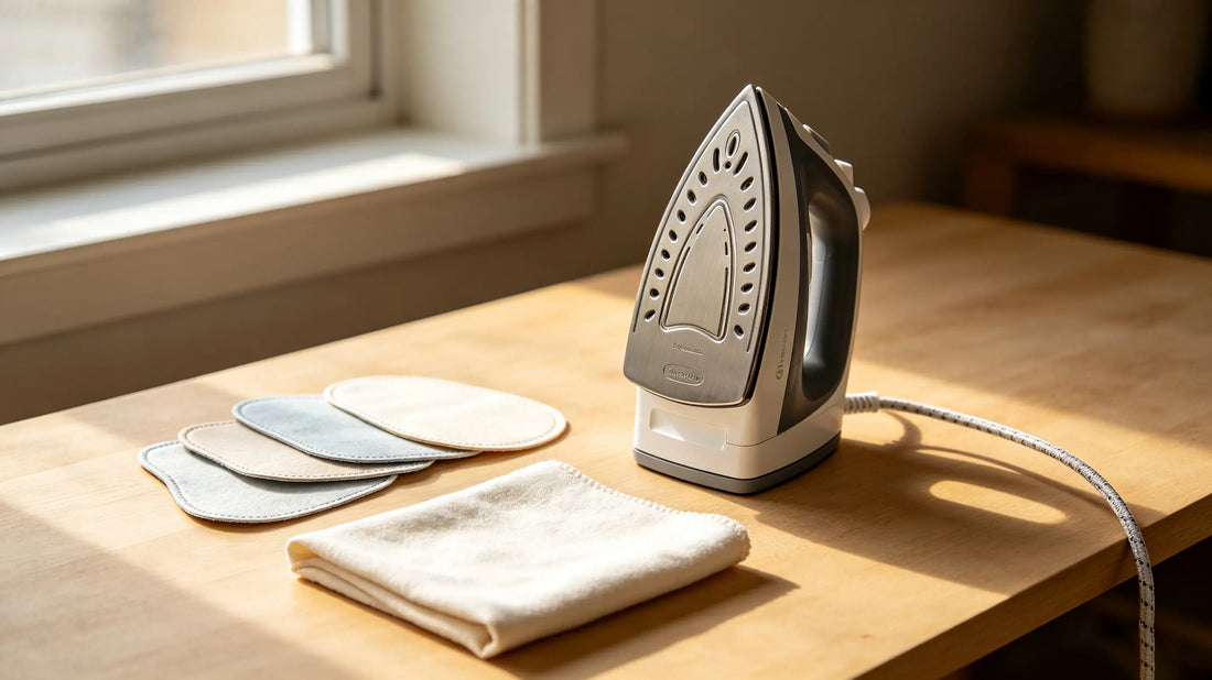 DIY workstation setup for applying custom iron‑on embroidered patches with dry clothing iron