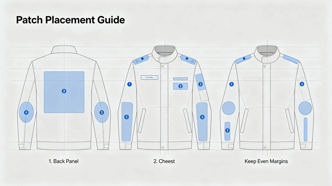 Standard patch placement positions on denim and varsity jackets