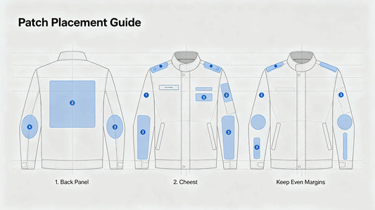 Standard patch placement positions on denim and varsity jackets