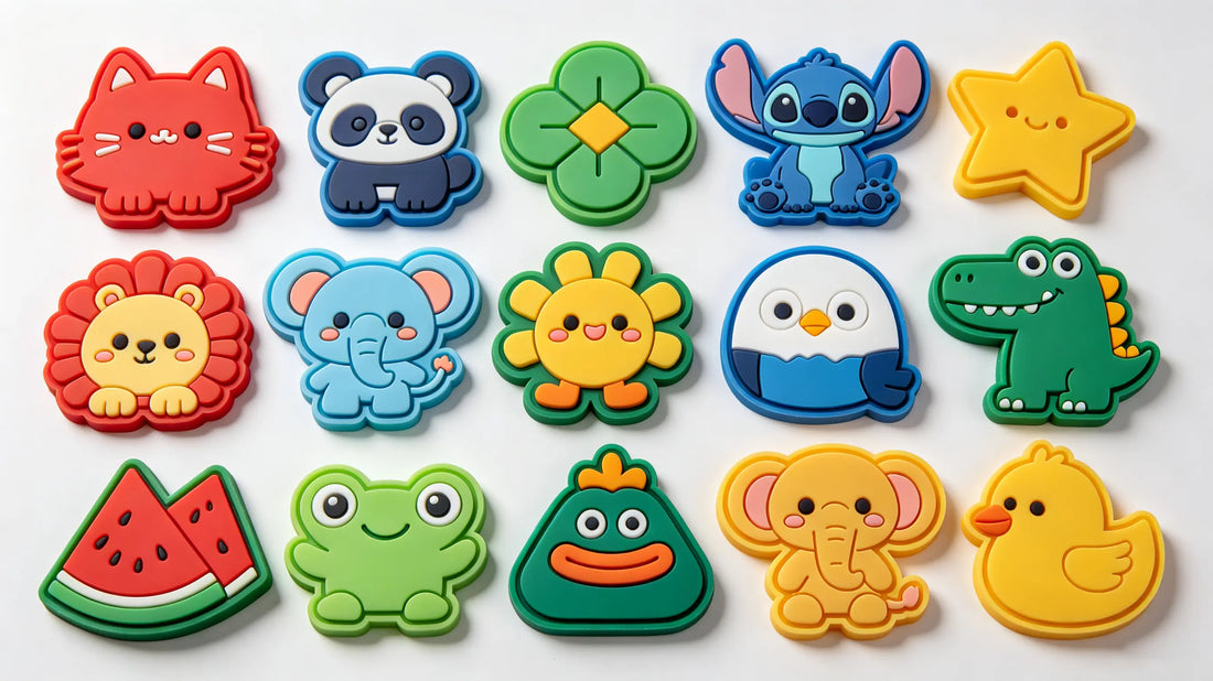 Assorted colorful custom PVC rubber patches in various shapes