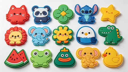 Assorted colorful custom PVC rubber patches in various shapes