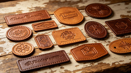Assorted vintage genuine and faux leather patches in different shapes