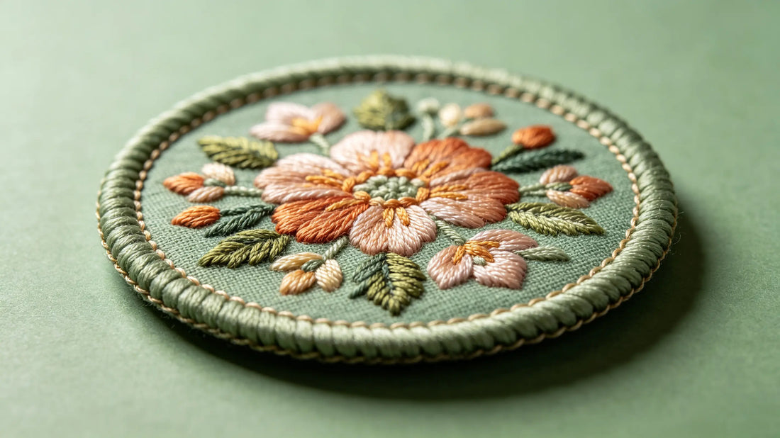 Detailed close‑up showing classic thick merrow stitched border on circular custom embroidered patch