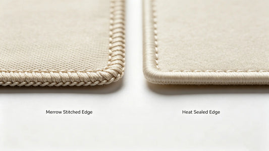 Side-by-side comparison of merrow edge and heat cut edge on patches