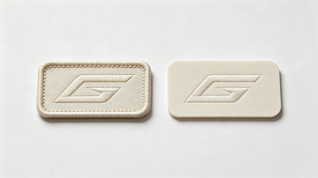 Side-by-side merrow edge and die-cut edge patch border visual contrast