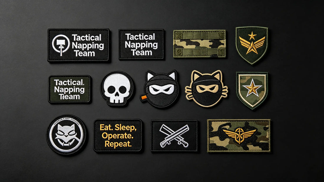Diverse collection of tactical morale patches with creative patterns and slogans