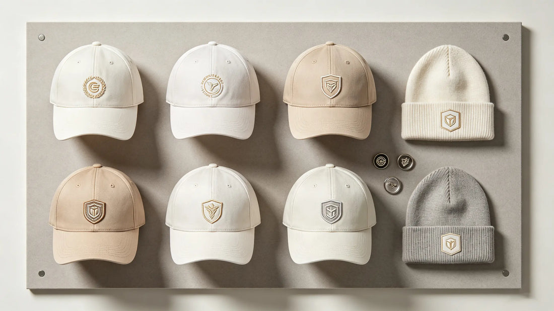 Baseball, trucker and dad hats equipped with different sized custom front patches
