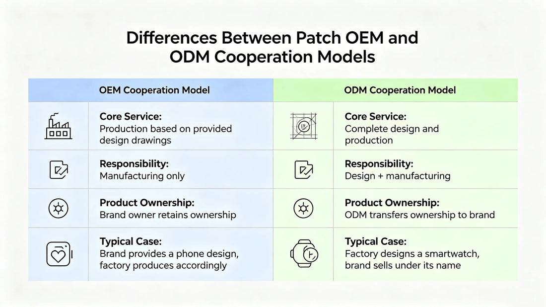 Visual comparison of OEM and ODM cooperation modes for patch production