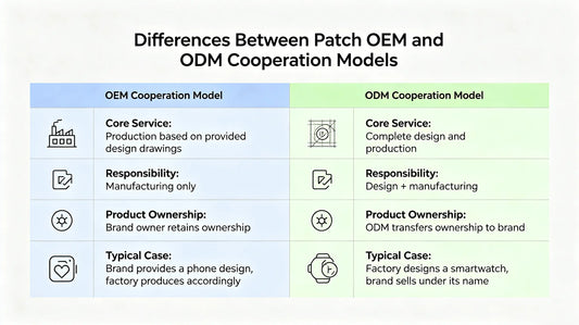 Visual comparison of OEM and ODM cooperation modes for patch production