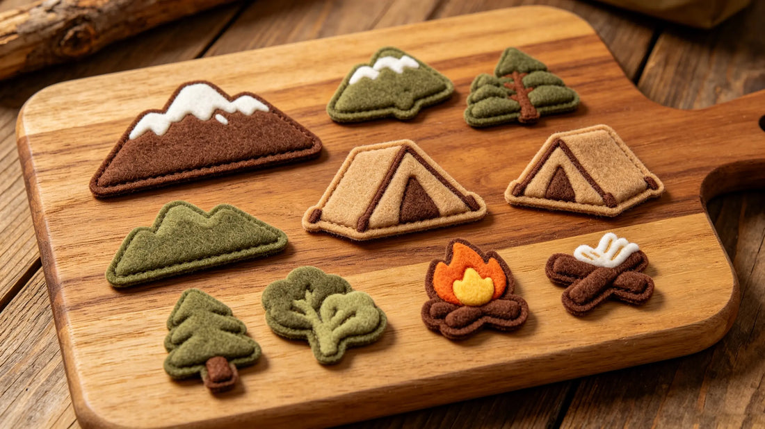 Complete collection of outdoor and camping themed 3D puff patches