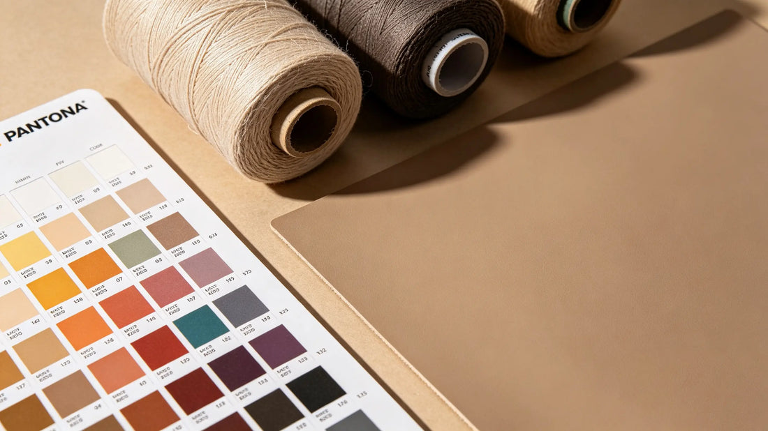 Pantone color card compared with embroidery thread and PVC pigment samples