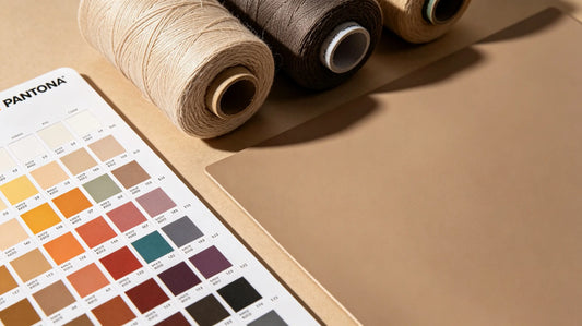 Pantone color card compared with embroidery thread and PVC pigment samples