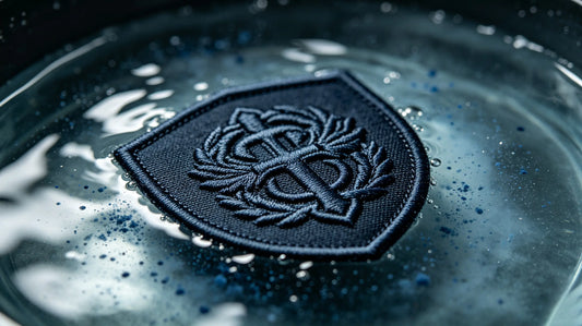 Demonstration of normal minor floating dye on new dark custom patch during pre-wash soak