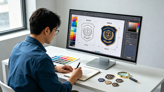 Designer making digital proof draft for custom patch orders