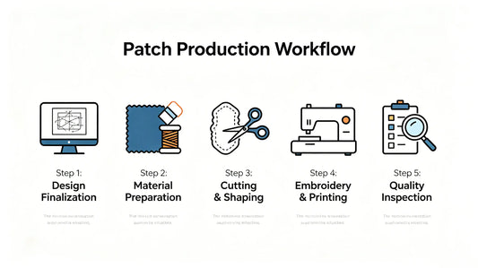 Infographic showing full order flow: artwork confirmation → sampling → bulk production → packing → shipment