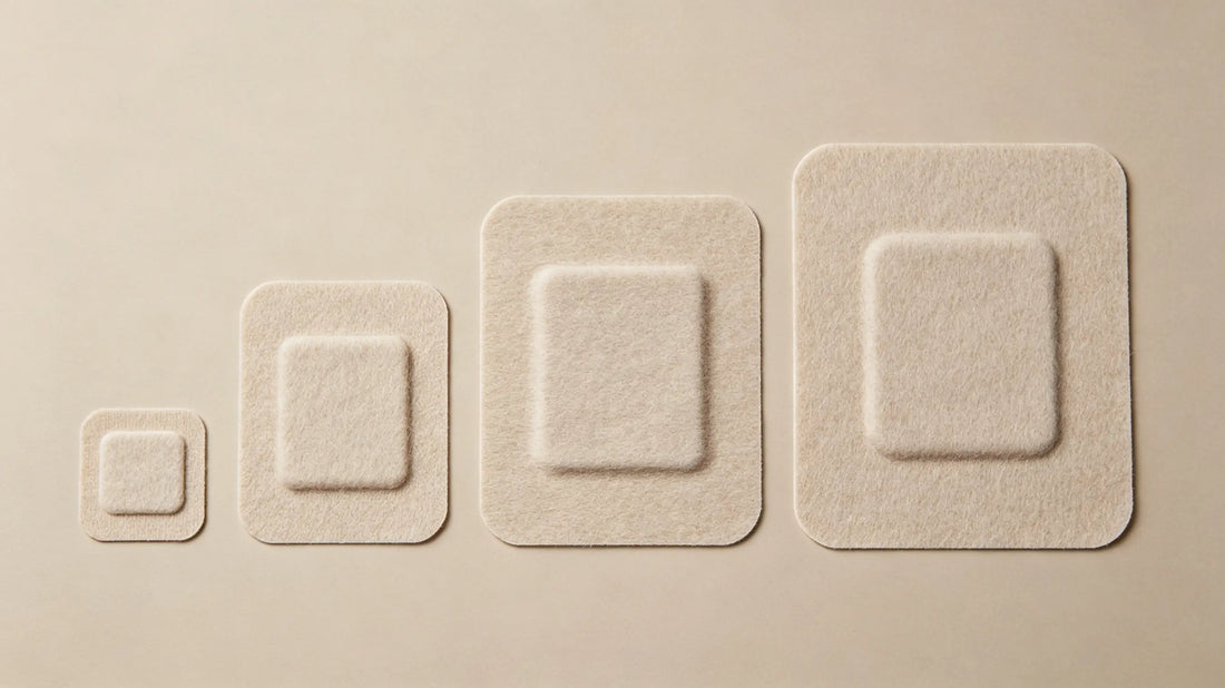 Different size patches placed side by side for direct dimension comparison