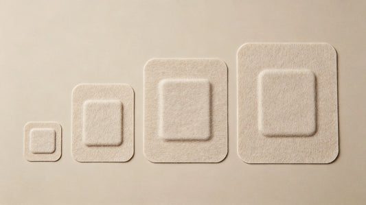 Different size patches placed side by side for direct dimension comparison