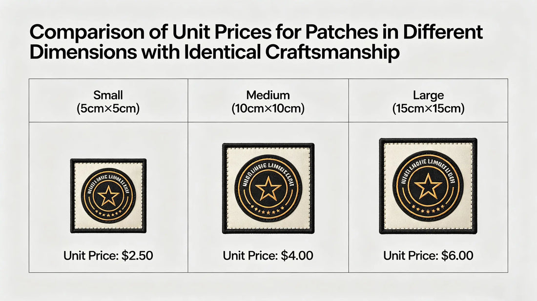 Price difference display of patches with different sizes under the same craft
