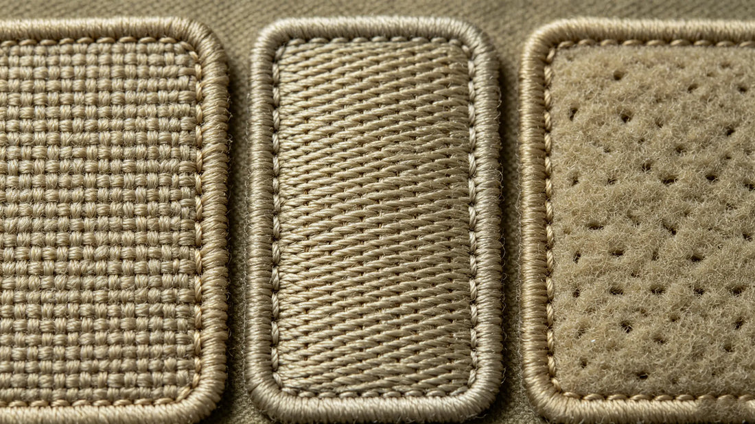 Macro texture comparison of different embroidery patch stitch density