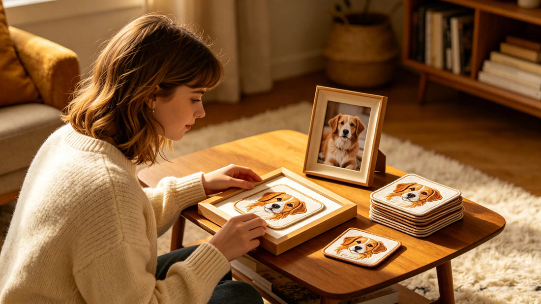 Custom embroidered patch with pet photo framed as gift