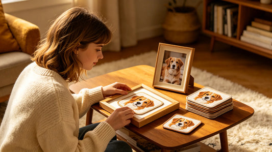 Custom embroidered patch with pet photo framed as gift