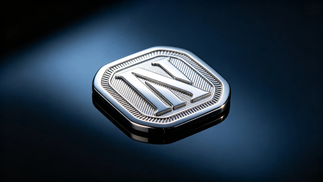 High-gloss polished custom metal patch metallic texture close-up