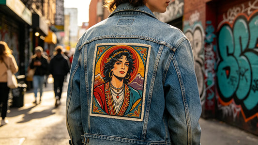 Vibrant printed patch on denim jacket for everyday trendy style