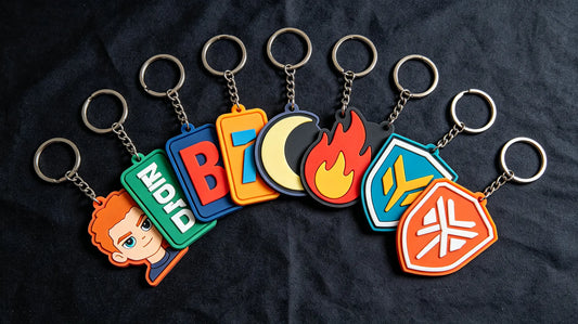 Durable custom PVC rubber patch keychains in circle, tag and custom die-cut shapes