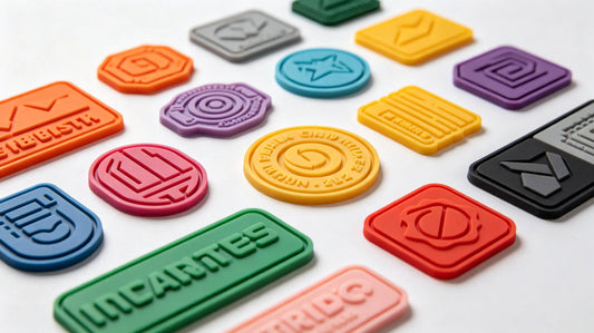 Various colorful custom PVC rubber patches in different shapes