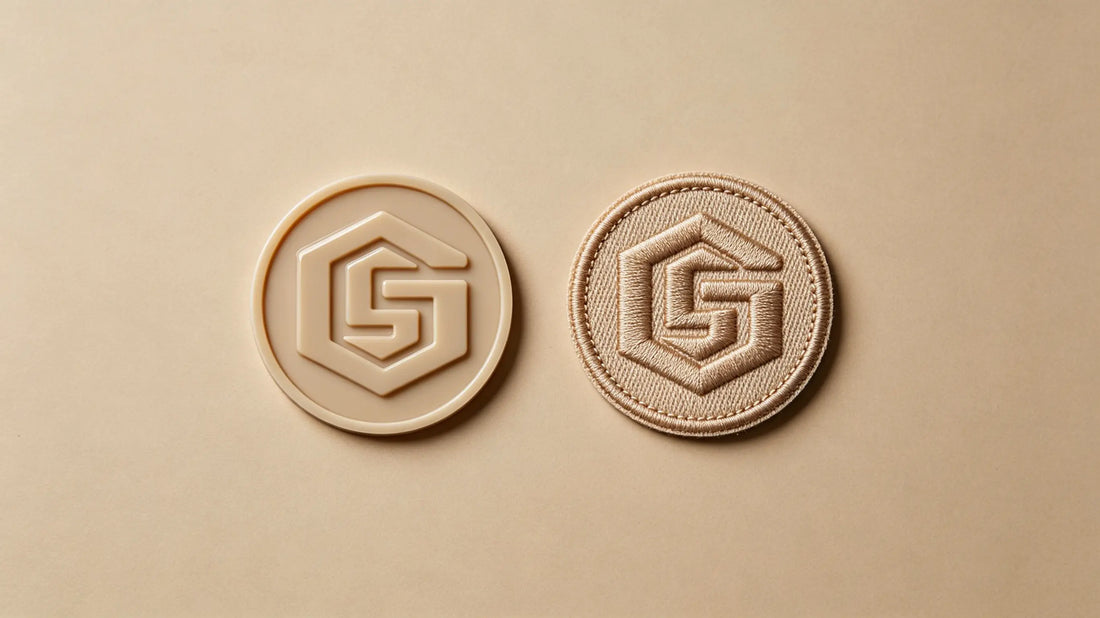 Identical logo made in PVC rubber and embroidered patch craft for direct comparison